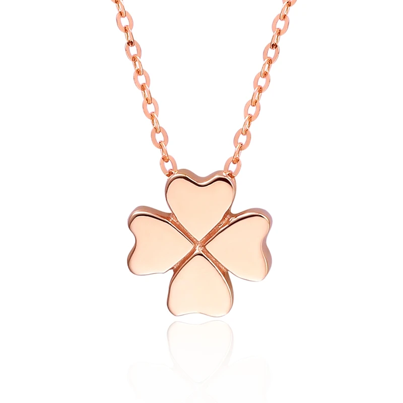 Lucky 4-Leaf Clover Clavicular 18K чистое Настоящее твердое розовое настоящее золото кулон ожерелье набор для женщин Высококлассные Необычные офисные ювелирные изделия