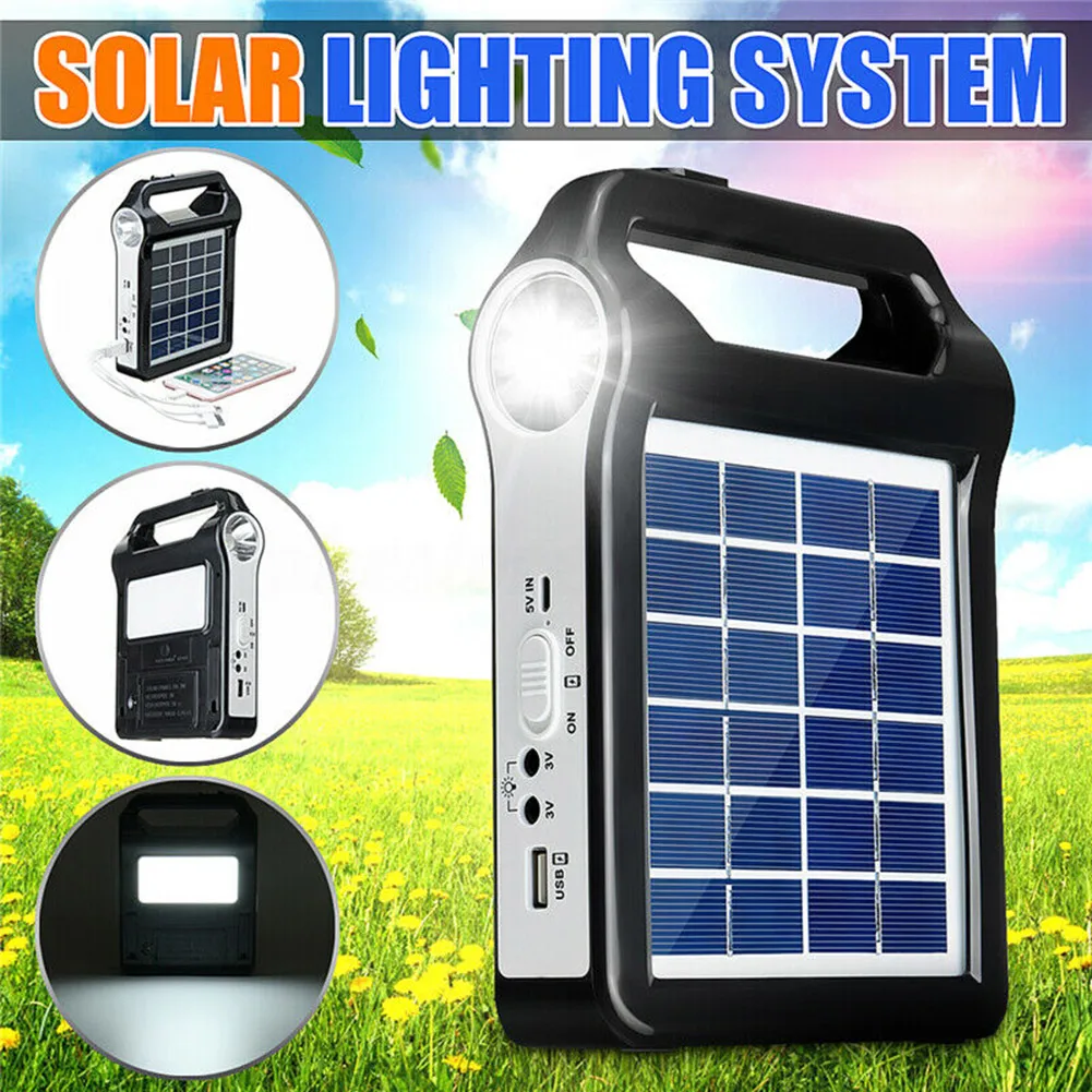 Spot Portable Solar Panel Generator System USB Port Built In Lighting Lamp Hogard