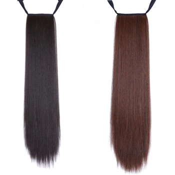 

MANWEI Afro Fake Hair Bun Piece Long Straight Drawstring Ponytail Synthetic Pony Tail Hair Extensions Clip Ins For