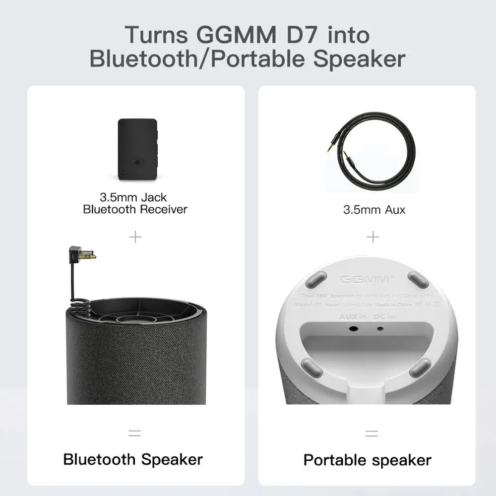 GGMM D7 Portable Speaker Rechargeable Battery Base For Echo Dot 3nd Generation Black Docking Statio