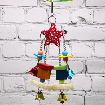 

Parrot Bird Toy Pentagram Rattan Wooden Stand Parrot Chewing Swing Toy Suspension Bridge Swing Pet Supplies