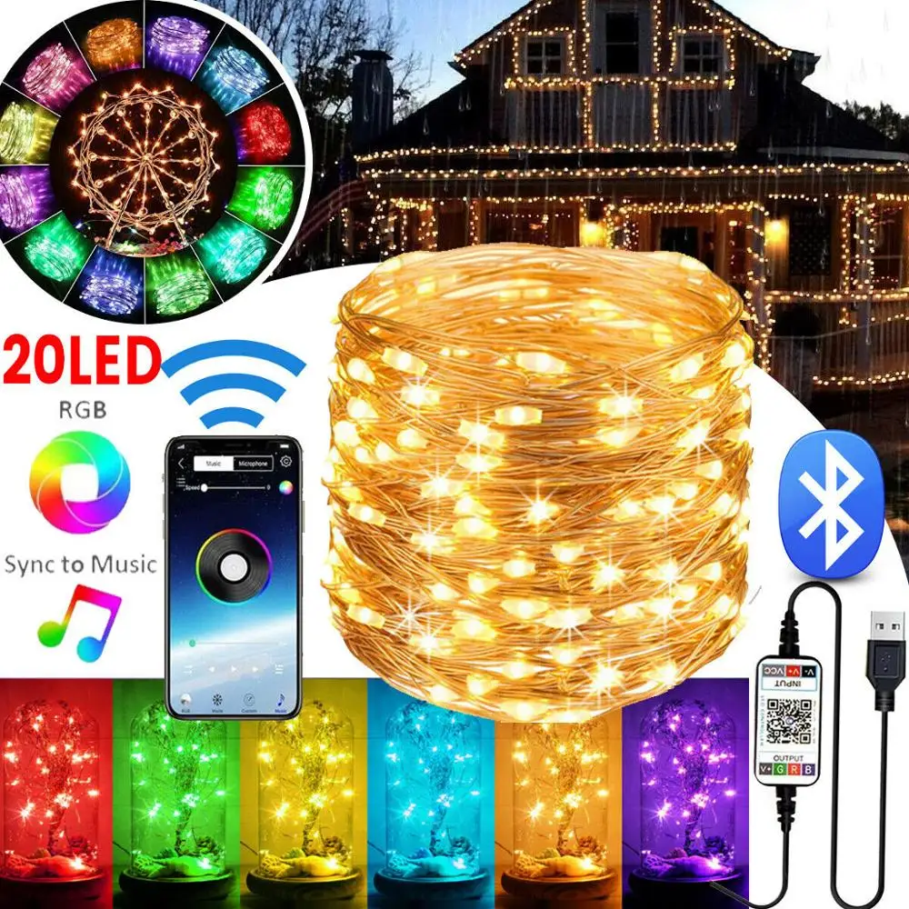 

RGB LED Lights Christmas Decor Smart Bluetooth Personalized String Lights Customized App Remote Control Lights Dropship