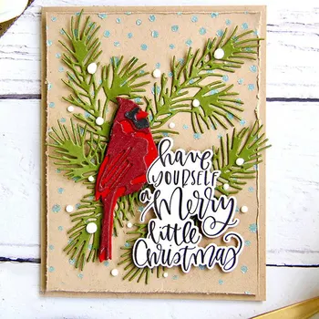 

Metal Cutting Dies and Rubber Stamps Bird on Branch Merry Christmas Scrapbook Craft Stencil Card Making Album Sheet Die Cut