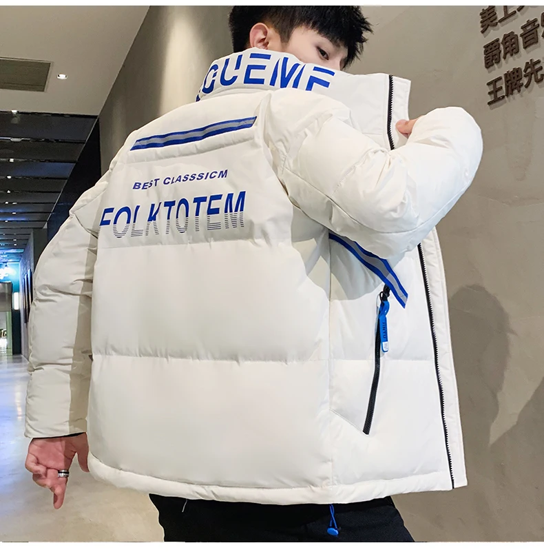 

men's winter thick warm down jacket warm coat outerwear stand collar white black