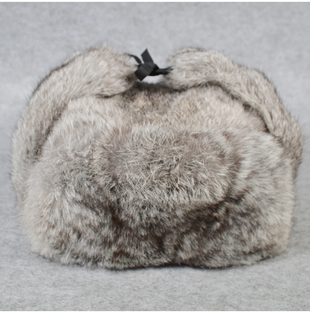 Мужская зимняя шапка-бомбер из натурального кроличьего меха, уличная супер теплая шапка из натурального кроличьего меха, мужская шапка с натуральным кроличьим мехом