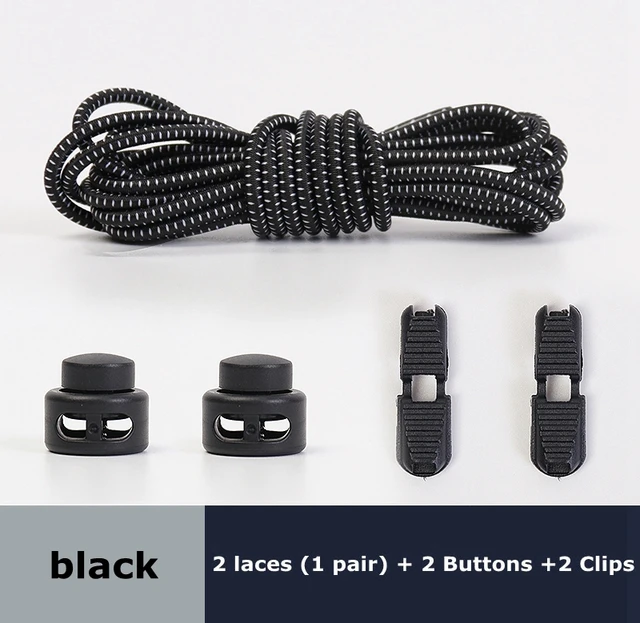 1Pair Colored Dots Round Shoelaces Elastic Plastic Lock Hiking Sports No Tie Shoelace Adult Children Shoe Accessories Lazy Lace black