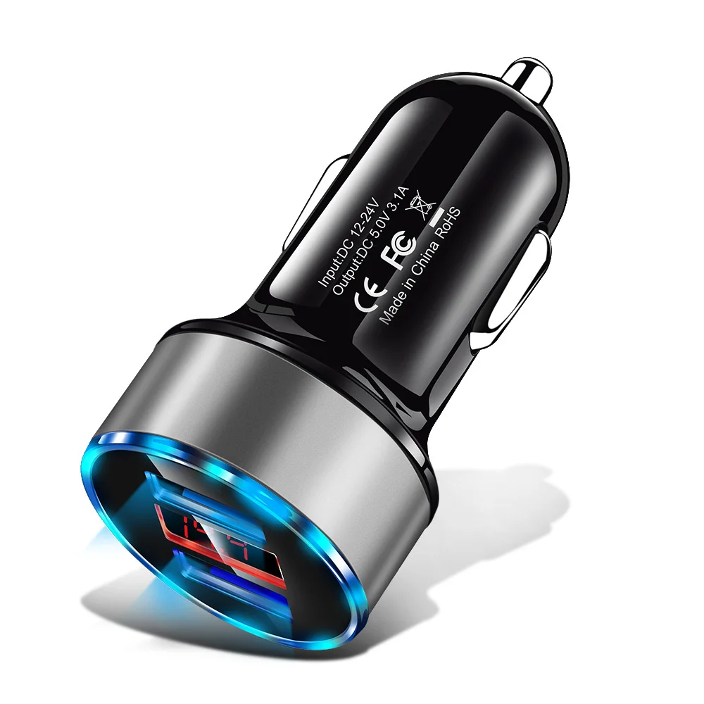 Автомобильное зарядное устройство с светодиодный двойной USB быстрое зарядное устройство для Xiaomi huawei мини мобильный телефон быстрое зарядное устройство адаптер Автомобильное зарядное устройство для мобильного телефона - Тип штекера: Silver