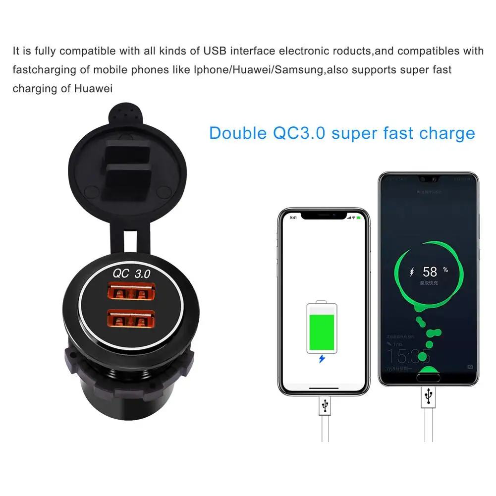 Зарядное устройство QC 3 0 с двумя USB портами автомобильное зарядное Blu ray