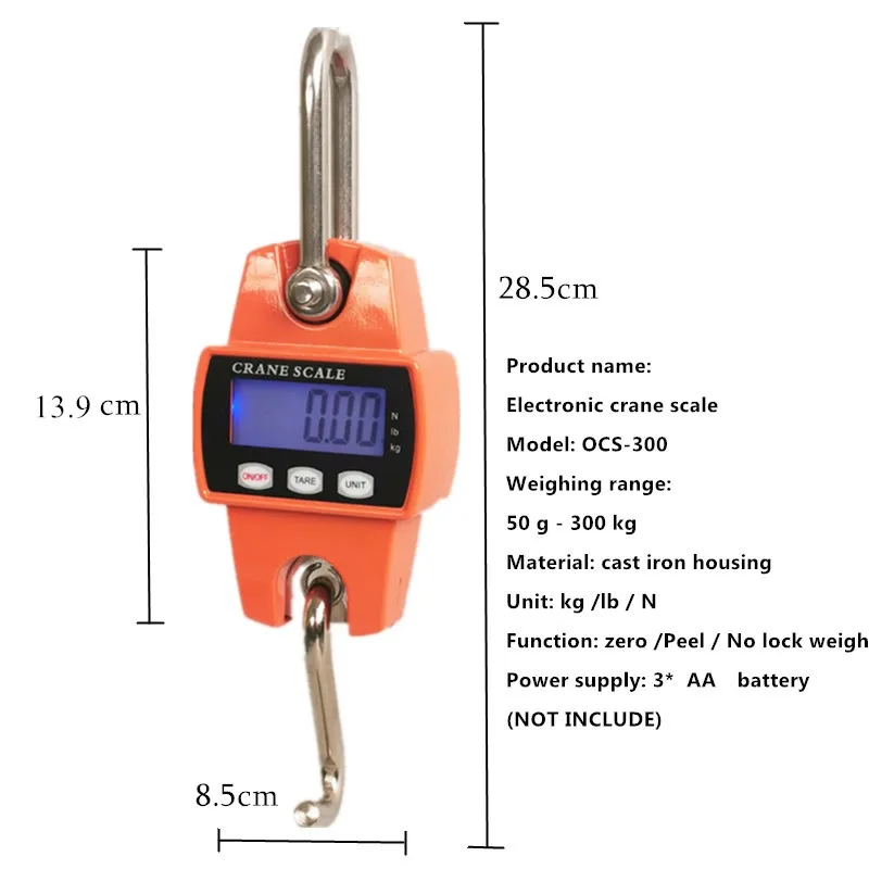 300KG/100g Digital Hook Hanging Crane Scale Electronic Industrial Weighing Scales LED backlight 