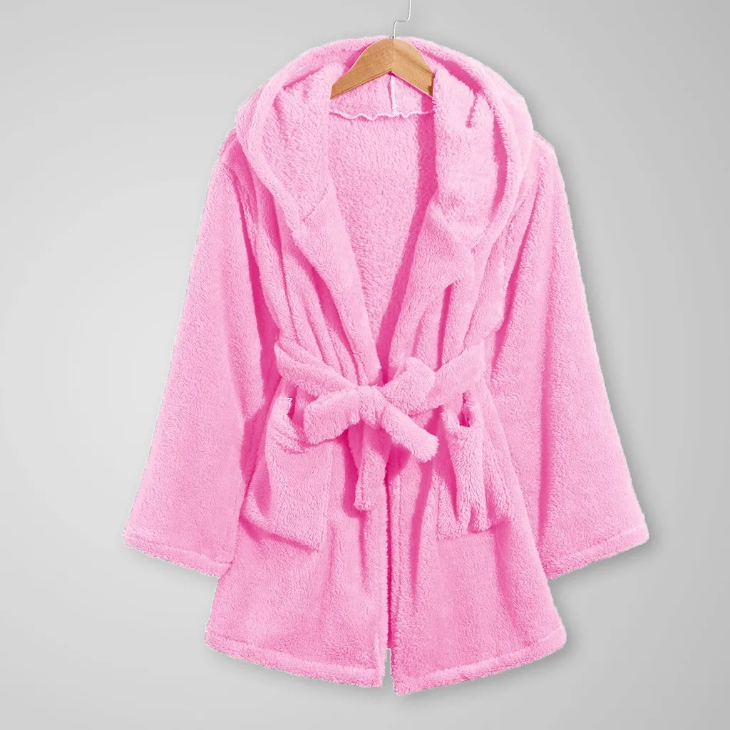 Pink Одежда для маленьких мальчиков и девочек; Однотонный халат с длинными рукавами и капюшоном; модная теплая Пижама; зимняя теплая одежда для детей - Цвет: Pink