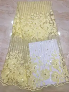 

French Glittery African Lace Fabric High Quality Yellow Lace Nigerian Lace Fabric 2019 High Quality Lace With Sequins