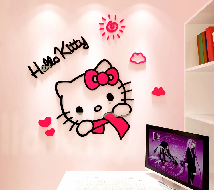 3D Новые DIY HelloKitty стереоскопические наклейки для стен для детской комнаты акриловый кристалл мультфильм спальня фон 3D украшение стены