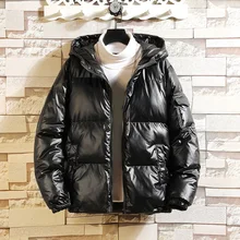 Мужское пальто, парки, толстая стеганая куртка, глянцевая, с капюшоном, на молнии, с длинным рукавом, ветровка, теплое пальто