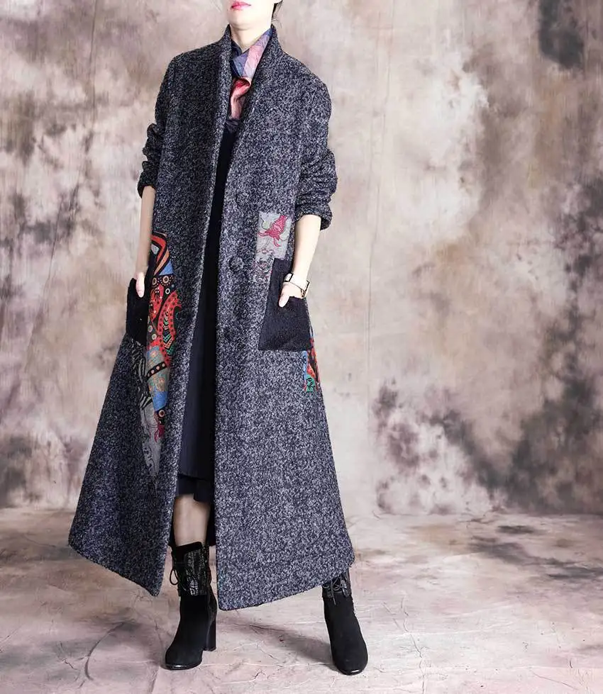 

Women Winter Woolen Coat Outwear Ladies Wools&Blends Long Overcoat Female Thick Retro Woolen Coat 2019 Patchwork Coat