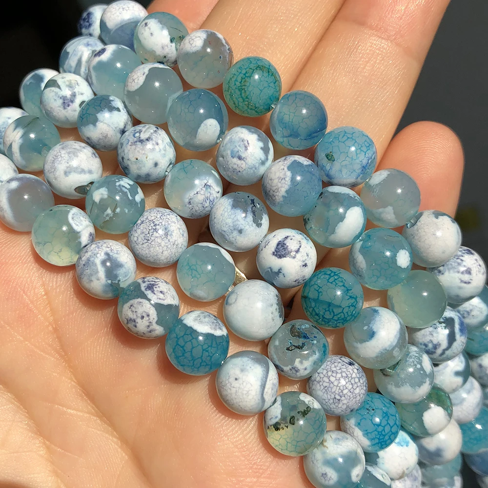 Pietra Naturale Blue Fire Agate Drago Vene Onyx Rotondo Branelli Allentati Per Monili Che Fanno ''Pollici 6/8/10Mm I Braccialetti Fai Da Te Collane