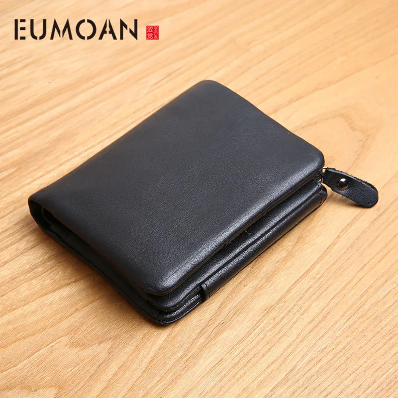 

Men's Leather Wallet Zipper Short Soft Leather Duccasion 30 Percent Japanese and Korean Leather Wall Standing Wallet Youth
