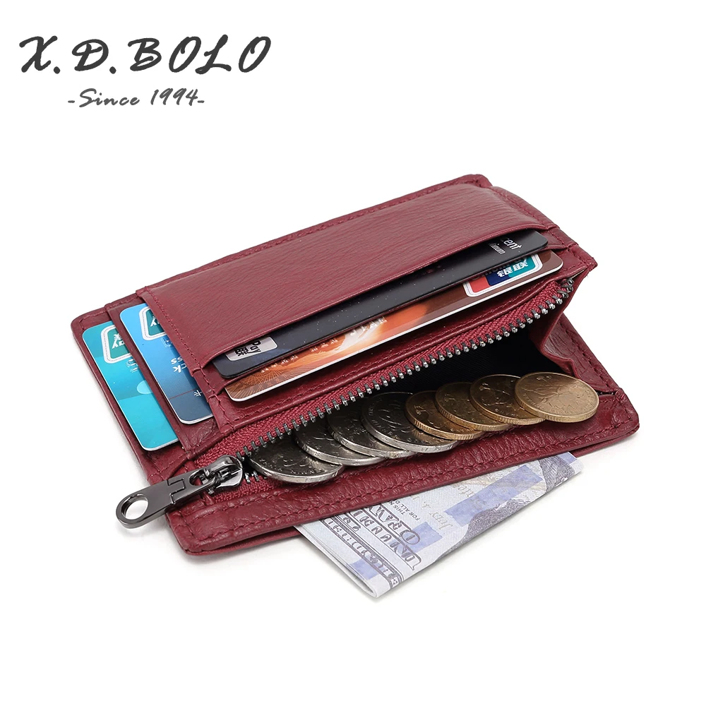 

X.D.BOLO Genuine Leather RFID Blocking Zipper Card Holder Credit Card Wallet Mini Slim Wallet for Women Coin Pocket Money Bag