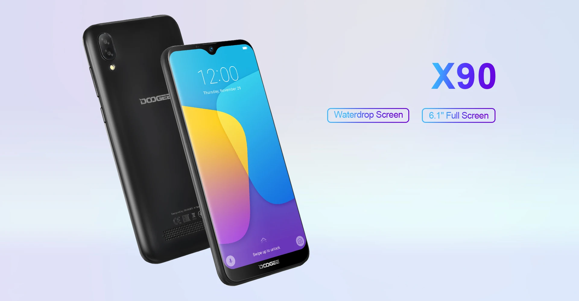 DOOGEE X90 6,1 ''HD Android 9,0 19:9 1 ГБ 16 ГБ разблокировка лица смартфон 8 Мп камера MT6580A четырехъядерный 3400 мАч 5 В/1 а мобильный телефон