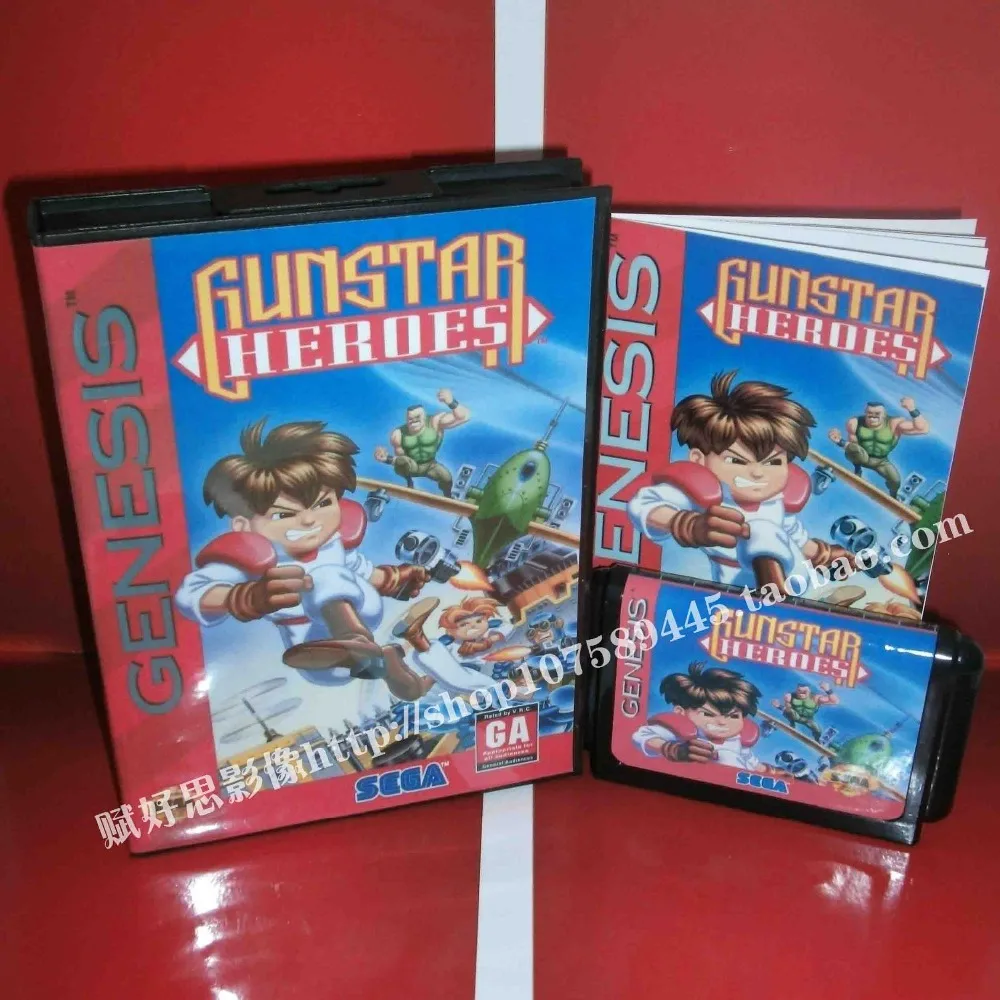 Sega MD game-герои Gunstar с коробкой и руководством для 16-битной игровой картридж Megadrive