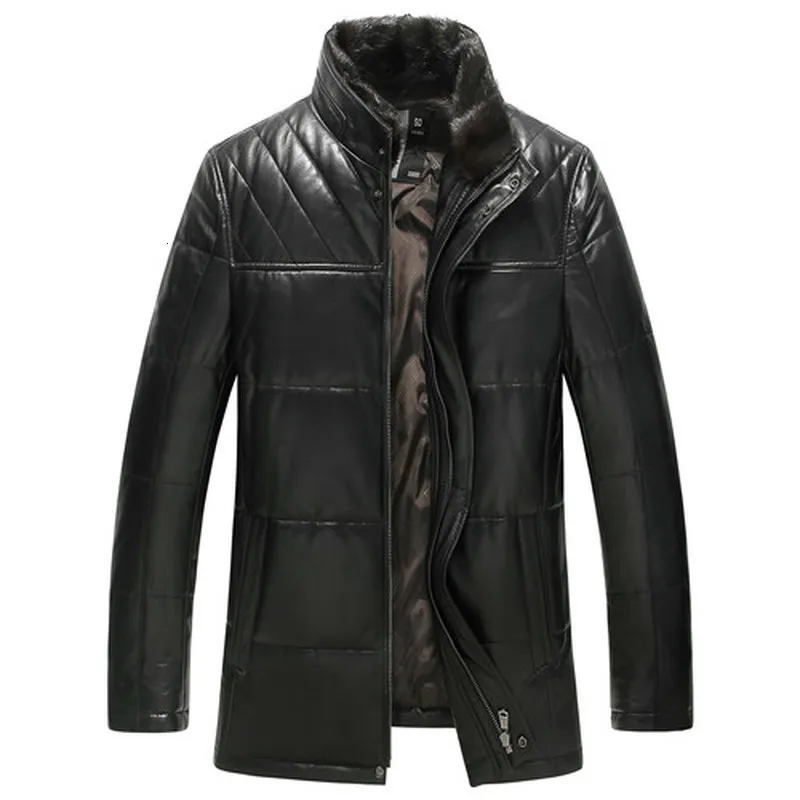 Кожаная куртка мужская зимняя овчина Мужское пальто на утином пуху Тонкие Куртки