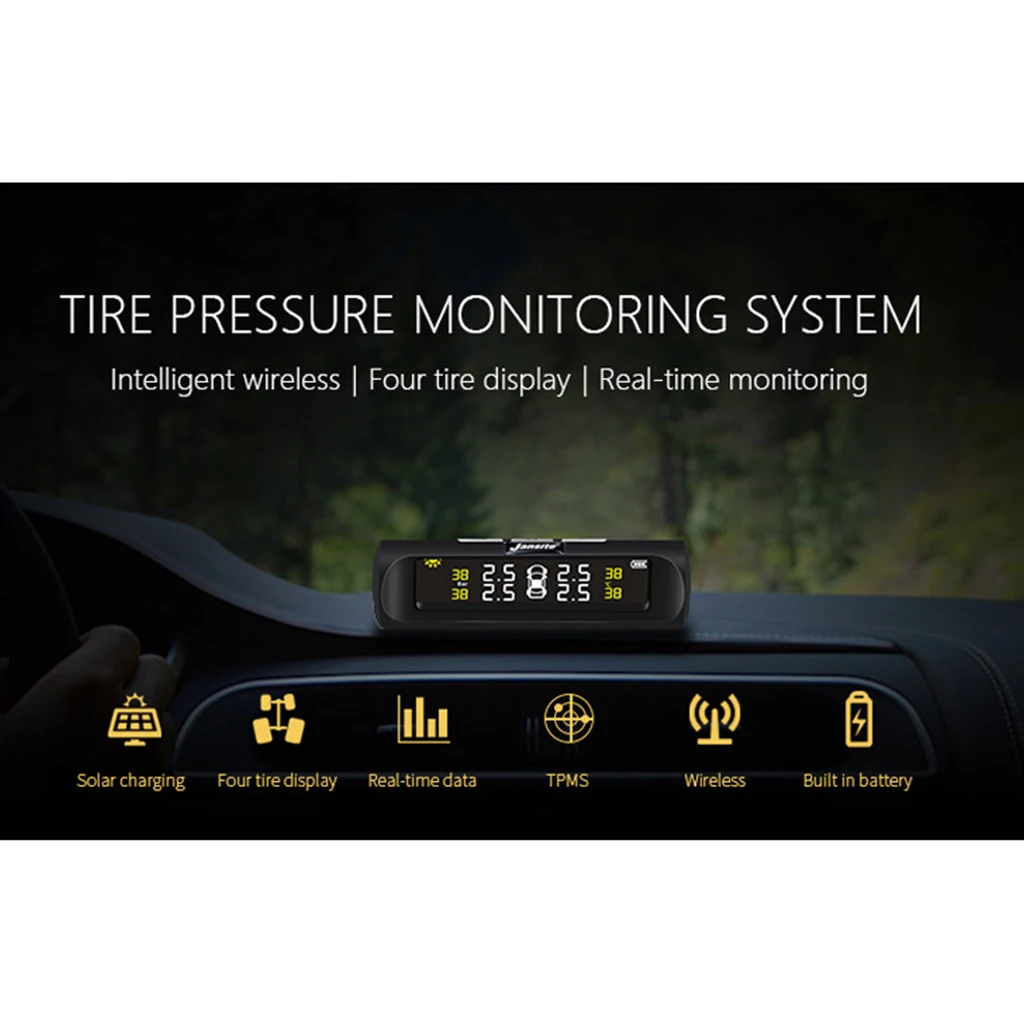 TPMS Solar Power Car Tire Pressure Alarm Monitor System Digital LCD Real-time Display Auto Security Alarm Systems Tyre Pressure