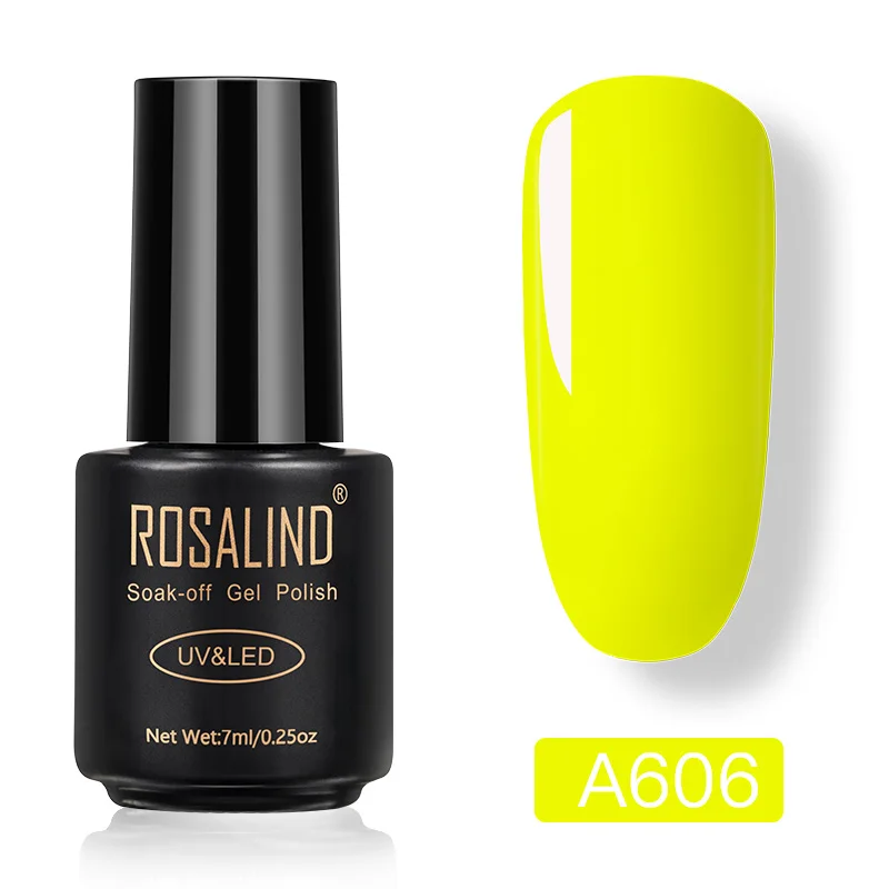ROSALIND гель для ногтей Полупостоянный Гибридный лак УФ светодиодный лак для ногтей Гель-лак для маникюра дизайн ногтей верхнее и Базовое покрытие - Цвет: 7ml neon A606