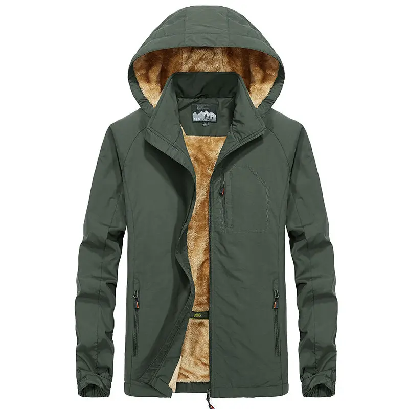 

Men's Waterproof Windbreaker Plus Velvet Warm Jacket Military Fan Hooded Waterproof Windbreaker Casual Jacket Man Autumn Jacket