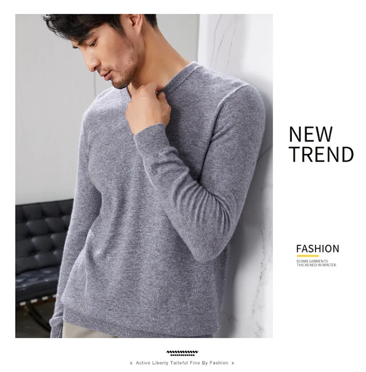 Autumn And Winter New Men's Cashmere Sweater V-neck Pullover Sweater 100% Wool Sweater Loose Casual Bottoming turtleneck sweater men