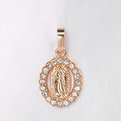 Oval Clear CZ Virgin Mary Pendant Necklace Rose Gold 585 Snail Chain Prayer Crystal Charm Christian Jewelry Gift GP439
