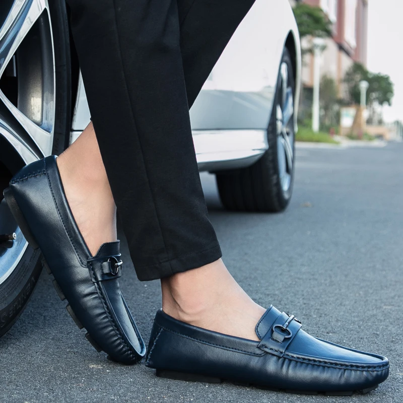 Mocasines Hombre Luxury Men's Loafers Slip On Car Driving Shoes Casual Penny Loafers Man Mocaasins Shoes Men Leather Flat Blue
