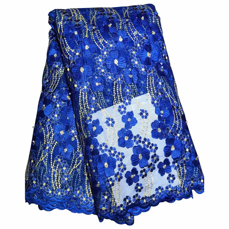 French Beaded Lace Fabric High Quality Best Selling African Lace Fabric for Wedding Party Dresses - Цвет: royal blue