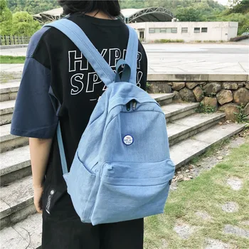 

2019 High quality pure cotton denim women backpack female Large capacity student schoolbag for Teenage girls Travel Mochila