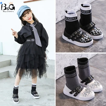 

B&G Girls Socks Boots Mid-length Autumn And Winter New Children's Shoes Children's Boots Casual Fashion Elastic