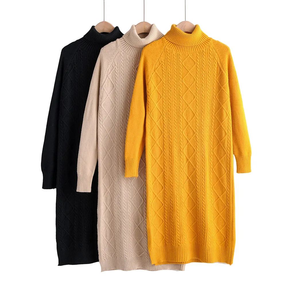 

Autumn New Style WOMEN'S Dress Western Style High-waisted Solid Color Loose Linen Flower Color Texture Mid-length Dress Sweater