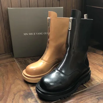 

Cowhide women's boots short boots women's leather zipper net red platform boots Martin boots mid-tube boots women's shoes