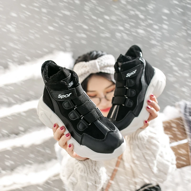 Новинка года; Дизайнерские теплые зимние ботинки; зимние ботинки на меху; женские ботинки; повседневные удобные женские туфли из плюша; Модные женские кроссовки на массивном каблуке