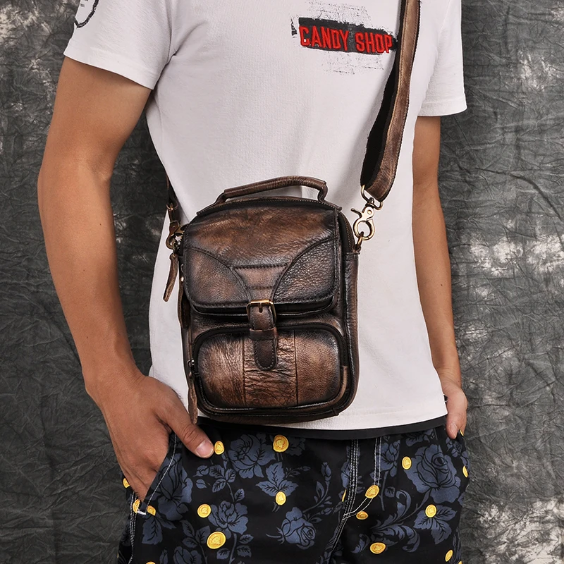 Кожаная мужская многофункциональная Повседневная модная сумка-мессенджер через плечо дизайнерская сумка Mochila на пояс Сумка для планшета сумка 2074 - Цвет: dark coffee