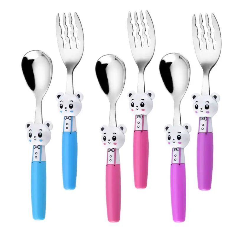 

Cute Cartoon Spoon Fork Baby Tableware Kids Children Training Eating Spoons Forks Set Gift 304 Stainless Steel