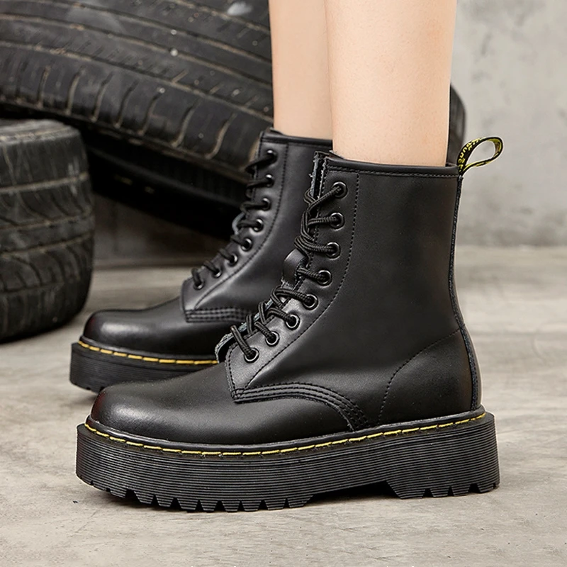 Cena Damskie botki czarne białe buty motocyklowe z prawdziwej skóry damskie zimowe damskie buty skórzane botas mujer duże rozmiary 35 44