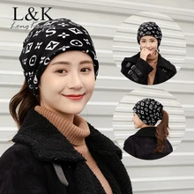 Женская модная Шапка-бини, мешковатая шапка в стиле хип-хоп, шапки, шарфы, весенне-осенняя повседневная черная Лыжная шапочка, маска для дам