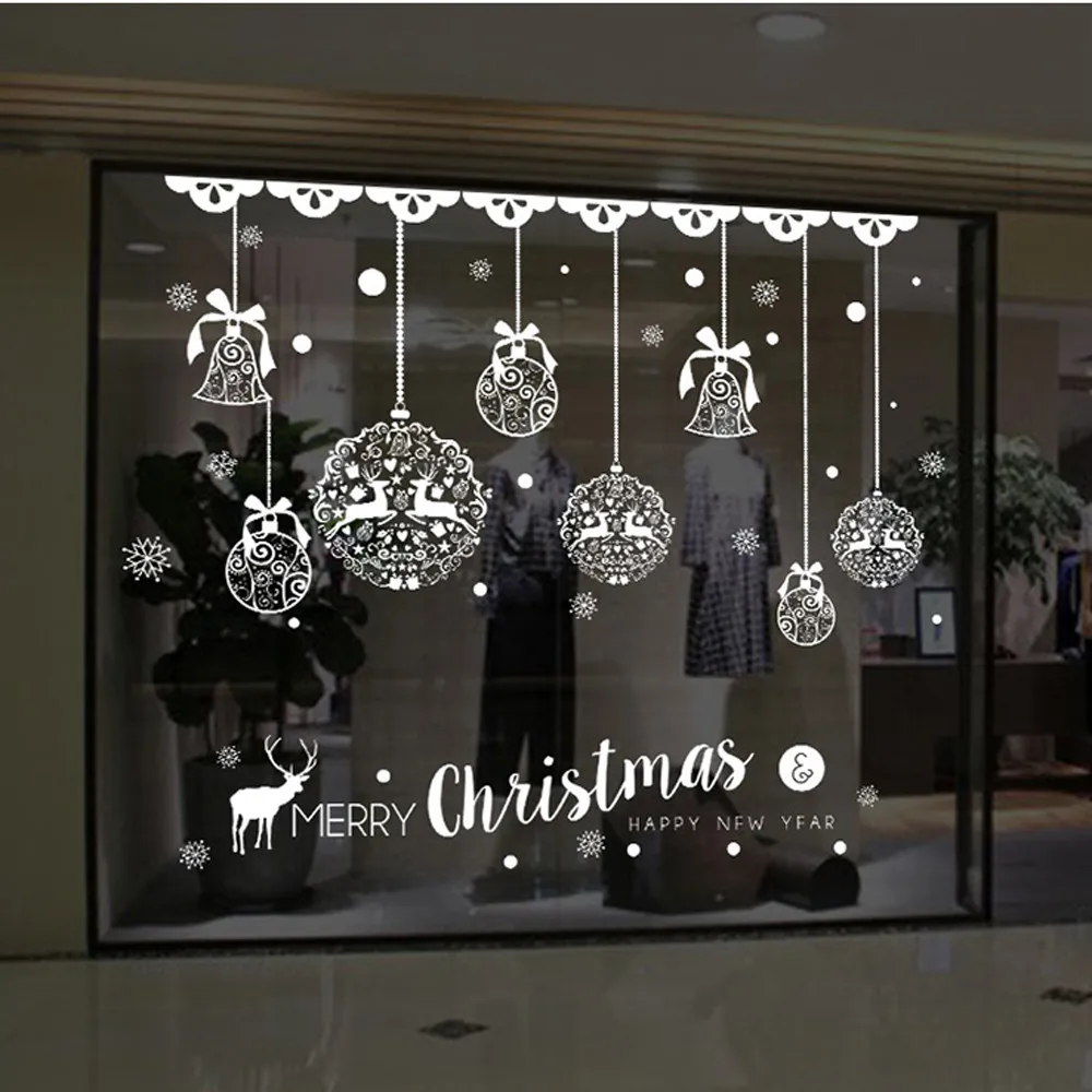 Christmas Stickers Shop Window Decoration Wall Removable Stickers Christmas Bells Deer decoration chambre nightmare before L1008