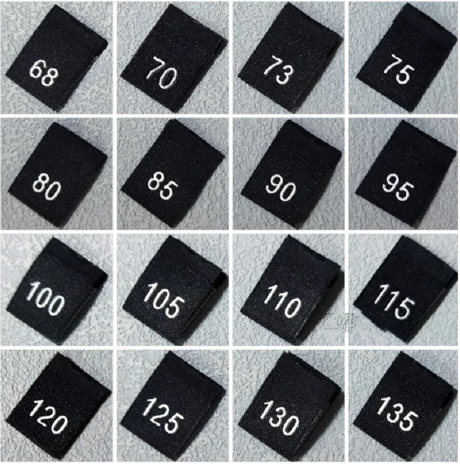 200pcs 40-135 Kids Number Size Labels for Garment Black/White/ Polyester Woven Folded Labels Clothes Sewing Tags 35*12MM LB-037
