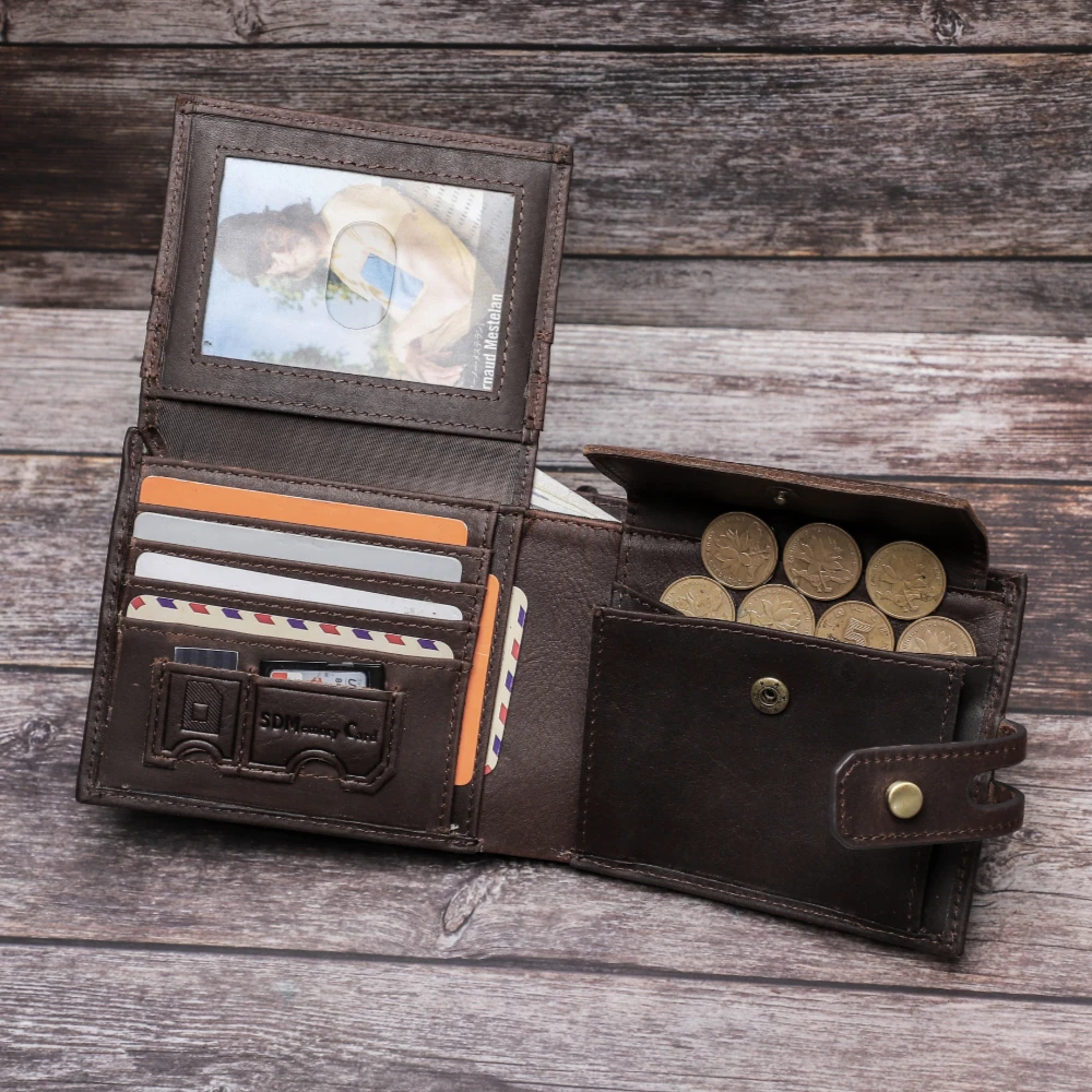Genuine Leather Men's Wallet Rfid Blocking Protection Coin Purse Small Mini Card Holder Portomonee Male Walet