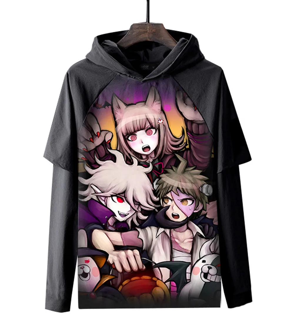 Косплей Аниме DanganRonpa 2 Черная взрослая футболка с длинными рукавами monokuma Monomi Hinata