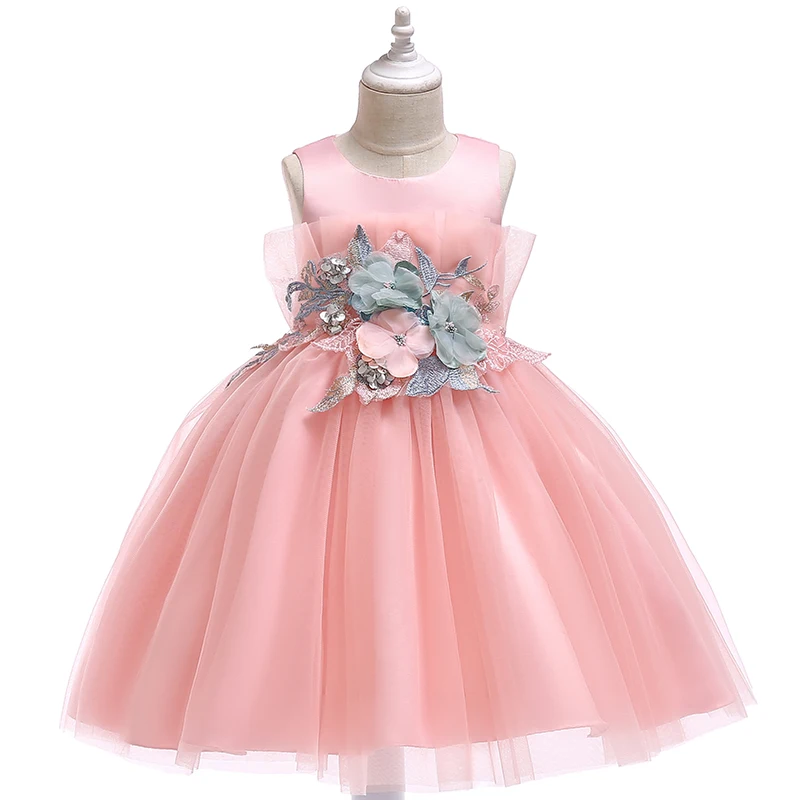 Нарядное платье принцессы с цветочным узором для девочек платья для выпускного вечера для девочек от 3 до 8 лет, элегантное детское бальное платье - Цвет: Shrimp pink
