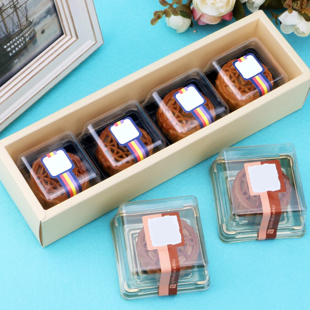 

50 Pcs 80g Cake Boxes Plastic Square Transparent Mini Moon Cake Tray Boxes Muffin Boxes Gift Packaging Boxes for Dessert Cupcake