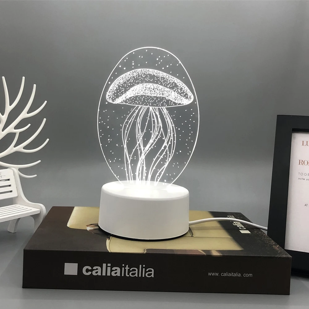 

Newest 3D Lamp Creative jellyfish Night Light Novelty Illusion Night Bedside Lamp children's lamp Table Lamp For Home Decorative