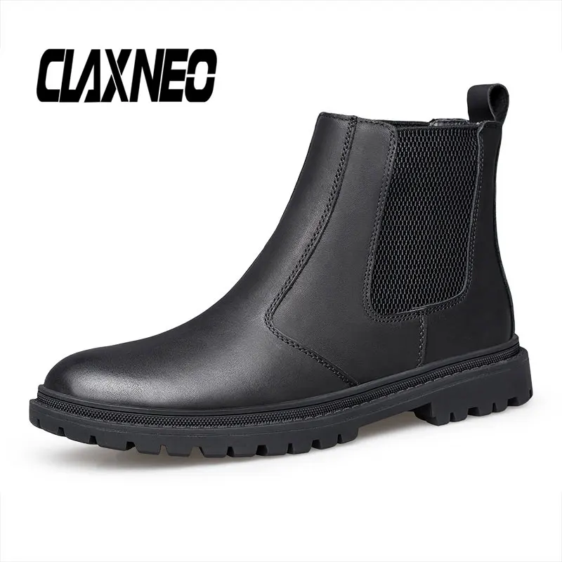

CLAXNEO Mans Chelsea Boots Genuine Leather Male Leather Shoes Slip on clax Men's Boot Winter Shoe Fur Warm Big Size