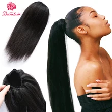 Brazilian Human font b Hair b font Straight Ponytail Drawstring Ponytail With 2 Clips Natural font