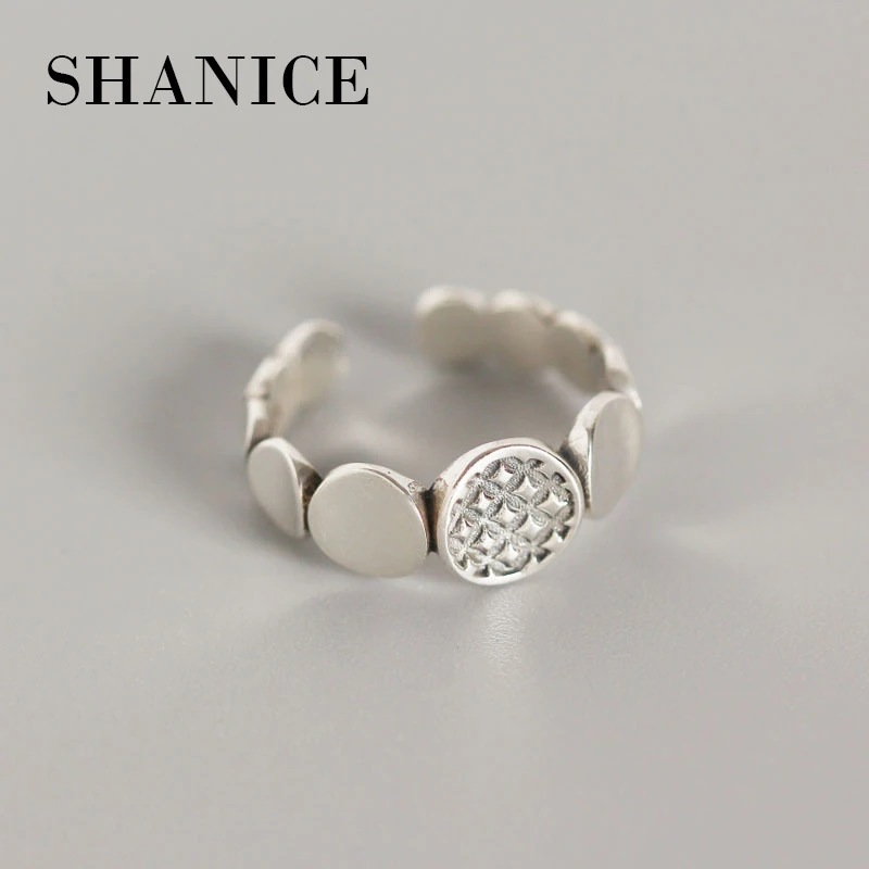 

SHANICE Pure 925 Sterling Silver Open Ring For Women Jewelry INS Geometric retro round stitching Ring Street Shoot Accessories